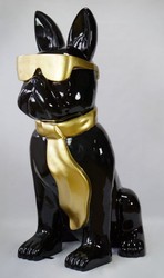 Casa Padrino luxury XXL decorative sculpture dog bulldog with glasses and tie black / gold H. 196 cm - Giant garden sculpture - Giant garden figure - XXL decorative sculptures
