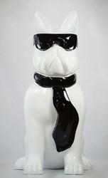 Casa Padrino luxury XXL decorative sculpture dog bulldog with glasses and tie white / black H. 196 cm - Giant garden sculpture - Giant garden figure - XXL decorative sculptures
