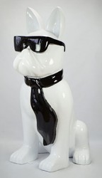 Casa Padrino luxury XXL decorative sculpture dog bulldog with glasses and tie white / black H. 196 cm - Giant garden sculpture - Giant garden figure - XXL decorative sculptures