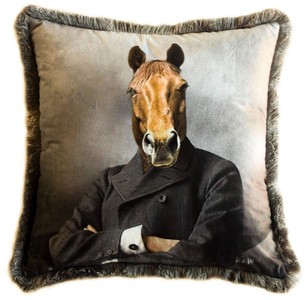 Luxus Designer Deko Kissen mit Fransen Gentleman Pferd Mehrfarbig Luxury Designer Decorative Pillow with Fringes Gentleman Horse Multicolored