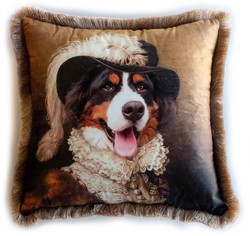 Luxus Designer Deko Kissen mit Fransen Lord Bernhardiner Mehrfarbig Braun Luxury Designer Decorative Pillow with Fringes Lord Saint Bernard Multicolored Brown