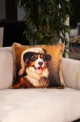 Luxus Designer Deko Kissen mit Fransen Lord Bernhardiner Mehrfarbig Braun Luxury Designer Decorative Pillow with Fringes Lord Saint Bernard Multicolored Brown