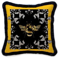 Luxus Designer Deko Kissen mit Fransen Hummel & Blumen Luxury Designer Decorative Pillow with Fringes Bumblebee & Flowers