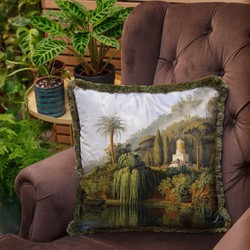 Luxus Designer Deko Kissen mit Fransen Landschaft Mehrfarbig Grün Luxury Designer Decorative Pillow with Fringes Landscape Multicolored Green