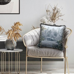 Luxus Designer Deko Kissen mit Fransen Antike Landschaft Mehrfarbig Grau Luxury Designer Decorative Pillow with Fringes Antique Landscape Multicolored Gray