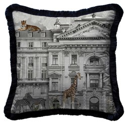 Luxus Designer Deko Kissen mit Fransen Prunkvolles Haus & Tiere Luxury Designer Decorative Pillow with Fringes Magnificent House & Animals