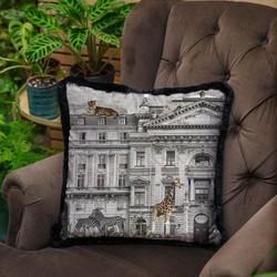 Luxus Designer Deko Kissen mit Fransen Prunkvolles Haus & Tiere Luxury Designer Decorative Pillow with Fringes Magnificent House & Animals