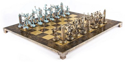 Casa Padrino luxury chess set brown / brass 54 x 54 cm - Greek chess set - Brass chess board with chess pieces - Luxury decorative accessories - Luxury chess sets