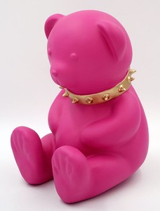 Casa Padrino figurine décorative design de luxe ours en peluche avec collier rose / or H. 31 cm - Sculpture décorative en résine - Figurine décorative de luxe - Figurine décorative design