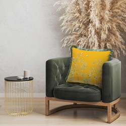 Luxus Designer Deko Kissen Sträucher mit Blumen & Vögel Gelb Mehrfarbig Grün Luxury Designer Decorative Pillow Shrubs with Flowers & Birds Yellow Multicolored Green