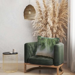 Luxus Designer Deko Kissen mit Fransen Palmenbätter Grau Grün Luxury Designer Decorative Pillow with Fringes Palm Leaves Gray Green