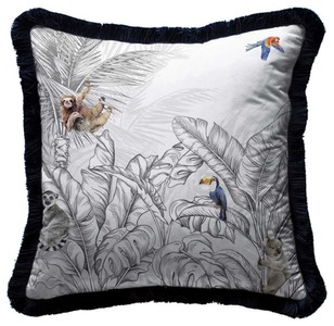Luxus Designer Deko Kissen mit Fransen Dschungel & Tiere Luxury Designer Decorative Pillow with Fringes Jungle & Animals