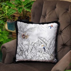 Luxus Designer Deko Kissen mit Fransen Dschungel & Tiere Luxury Designer Decorative Pillow with Fringes Jungle & Animals
