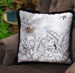 Luxus Designer Deko Kissen mit Fransen Dschungel & Tiere Luxury Designer Decorative Pillow with Fringes Jungle & Animals