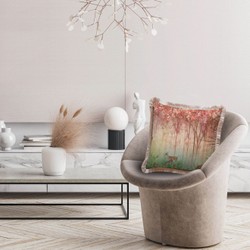 Luxus Designer Deko Kissen mit Fransen Wald und Tiere Mehrfarbig Braun Luxury Designer Decorative Pillow with Fringes Forest and Animals Multicolored Brown