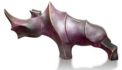 Casa Padrino Escultura Decorativa de Bronce de Diseño de Lujo Rinoceronte Púrpura Metálico / Negro / Oro 53 x 18 x A. 27 cm - Figura Decorativa de Bronce Abstracto - Hecho en Italia
