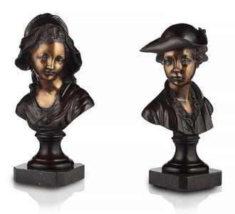 Casa Padrino conjunto de busto de mujer Art Nouveau de lujo bronce con pátina / negro A. 55 cm - Esculturas decorativas de bronce hechas a mano con base de mármol - Hecho en Italia