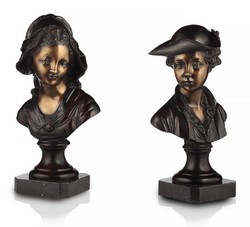 Casa Padrino set di busto da donna Art Nouveau di lusso bronzo con patina / nero A. 55 cm - Sculture decorative in bronzo fatti a mano con base in marmo - Qualità di lusso - Fatto in Italia