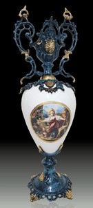Casa Padrino luxury baroque vase blue / white / multicolored / gold 21 x H. 62 cm - Handmade baroque style flower vase - Baroque decorative accessories - Noble & Magnificent