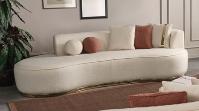 Casa Padrino luxury sofa cream / gold 270 x 120 x H. 76 cm - Curved living room sofa - Hotel sofa - Living room furniture - Hotel furniture - Luxury furniture - Luxury furnishings