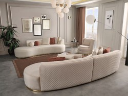 Casa Padrino luxury swivel armchair cream / gold 80 x 85 x H. 81 cm - Living room armchair with fine velvet - Living room furniture - Luxury furniture - Luxury furnishings