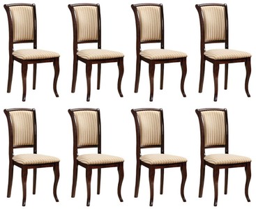 Casa Padrino Ensemble de 8 Chaises de Salle à Manger Art Nouveau Crème / Or / Marron Foncé 44 x 44 x H. 96 cm - Chaises de Cuisine avec Rayures - Mobilier de Salle à Manger Baroque & Art Nouveau