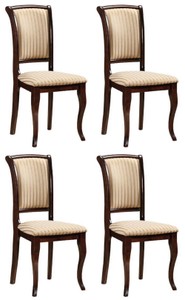Casa Padrino Ensemble de 4 Chaises de Salle à Manger Art Nouveau Crème / Or / Marron Foncé 44 x 44 x H. 96 cm - Chaises de Cuisine avec Rayures - Mobilier de Salle à Manger Baroque & Art Nouveau
