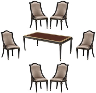 Casa Padrino conjunto de comedor barroco de lujo plata / marrón / negro / oro - 1 Mesa de Comedor Barroco y 6 Sillas de Comedor Barrocos - Muebles de comedor de lujo estilo barroco