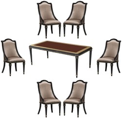 Luxus Barock Esszimmer Set Esstisch und 6 Stühle Silber Braun Schwarz Gold Luxury Baroque Dining Room Set Dining Table and 6 Chairs Silver Brown Black Gold
