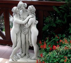 Casa Padrino Scultura Art Nouveau del Giardino 3 Signore Grigio A. 103 cm - Elegante Figura da Giardino in Pietra - Accessori Decorativi da Giardino Barocco e Art Nouveau