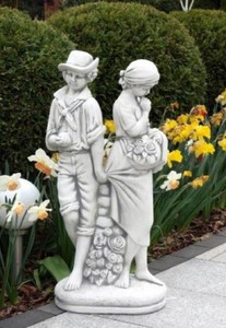 Casa Padrino Escultura de Decoración de Jardín Art Nouveau Pareja Amorosa Gris A. 87 cm - Elegante Figura de Jardín - Accesorios de Decoración de Jardín Barrocos y Art Nouveau