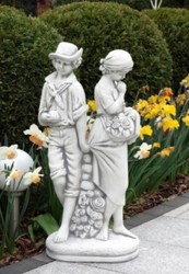 Casa Padrino Scultura Art Nouveau del Giardino Coppia di Innamorati Grigio A. 87 cm - Elegante Figura da Giardino in Pietra - Accessori Decorativi da Giardino Barocco e Art Nouveau