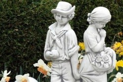 Casa Padrino Scultura Art Nouveau del Giardino Coppia di Innamorati Grigio A. 87 cm - Elegante Figura da Giardino in Pietra - Accessori Decorativi da Giardino Barocco e Art Nouveau