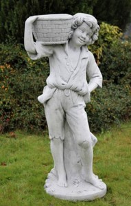 Casa Padrino Escultura Art Nouveau Niño con Maceta Gris 50 x 40 x A. 67 cm - Elegante Decoración de Jardín Figura de Piedra con Maceta - Accesorios de Decoración de Jardín Barroco y Art Nouveau