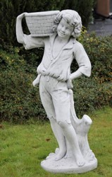 Casa Padrino Escultura Art Nouveau Niño con Maceta Gris 50 x 40 x A. 67 cm - Elegante Decoración de Jardín Figura de Piedra con Maceta - Accesorios de Decoración de Jardín Barroco y Art Nouveau