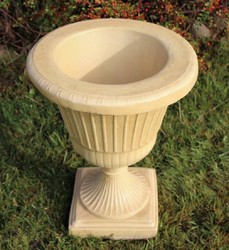 Casa Padrino maceta decorativo de jardín barroco arena Ø 39 x A. 52 cm - Macetero redondo de estilo barroco - Decoración barroco de jardín - Decoración barroco de terraza - Accesorios barroco