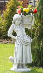 Casa Padrino Art Nouveau Sculpture Girl with Flowerpot Gray 50 x 40 x H. 67 cm - Elegant Garden Decoration Stone Figure with Plant Pot - Baroque & Art Nouveau Garden Decoration Accessories