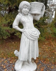 Casa Padrino Art Nouveau Sculpture Girl with Flowerpot Gray 50 x 40 x H. 67 cm - Elegant Garden Decoration Stone Figure with Plant Pot - Baroque & Art Nouveau Garden Decoration Accessories