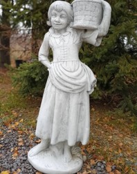 Casa Padrino Art Nouveau Sculpture Girl with Flowerpot Gray 50 x 40 x H. 67 cm - Elegant Garden Decoration Stone Figure with Plant Pot - Baroque & Art Nouveau Garden Decoration Accessories