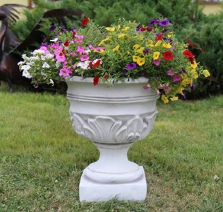 Casa Padrino maceta decorativo de jardín barroco blanco A. 44 cm - Macetero redondo de estilo barroco - Decoración barroco de jardín - Decoración barroco de terraza - Accesorios barroco