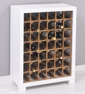 Casa Padrino armadio del vino in legno massello stile country bianco / naturale 68 x 35 x A. 68 cm - Scaffale del vino in legno massello in stile country - Mobile bar legno massello stile country