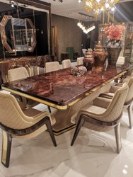 Luxus Art Deco Massivholz Esstisch Esszimmertisch Küchentisch Braun Beige Gold Luxury Art Deco Solid Wood Dining Room Table Kitchen Table Brown Beige Gold