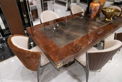 Luxus Massivholz Esstisch Esszimmertisch Küchentisch Braun Grau Gold Luxury Solid Wood Dining Room Table Kitchen Table Brown Gray Gold