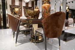 Luxus Massivholz Esstisch Esszimmertisch Küchentisch Braun Grau Gold Luxury Solid Wood Dining Room Table Kitchen Table Brown Gray Gold