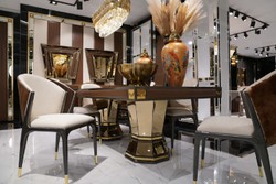 Luxus Massivholz Esstisch Esszimmertisch Küchentisch Braun Grau Gold Luxury Solid Wood Dining Room Table Kitchen Table Brown Gray Gold