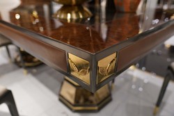 Luxus Massivholz Esstisch Esszimmertisch Küchentisch Braun Grau Gold Luxury Solid Wood Dining Room Table Kitchen Table Brown Gray Gold