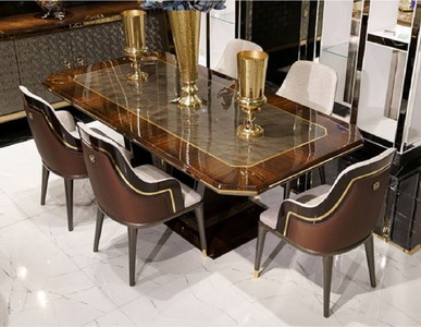 Luxus Massivholz Esstisch Esszimmertisch Küchentisch Grau Braun Gold Luxury Solid Wood Dining Room Table Kitchen Table Gray Brown Gold