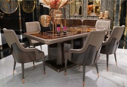 Luxus Massivholz Esstisch Esszimmertisch Küchentisch Dunkelbraun Grau Kupfer Luxury Solid Wood Dining Room Table Kitchen Table Dark Brown Gray Copper