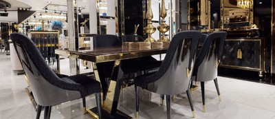 Casa Padrino Luxus Esstisch Dunkelbraun / Gold 220 x 110 x H. 81 cm - Rechteckiger Massivholz Küchentisch - Esszimmer Möbel - Luxus Möbel - Luxus Einrichtung