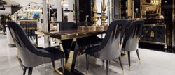 Casa Padrino mesa de comedor de lujo marrón oscuro / oro 220 x 110 x A. 81 cm - Mesa de cocina rectangular de madera maciza - Muebles de comedor - Muebles de lujo - Interiores de lujo
